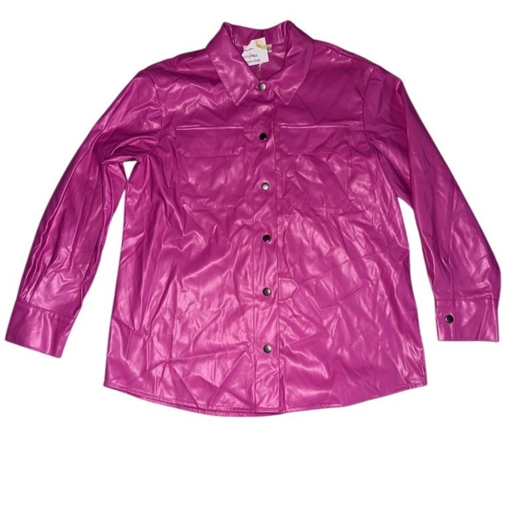 SHE+SKY Shacket Shirt Jacket Womens M Magenta Snap‎ Front Chest barbiecore NWT